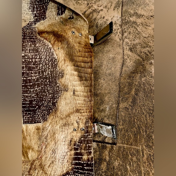 Unique 100% Genuine Leather & fur Embossed Croc Jacket Size 38 small brown tan - Picture 11 of 17